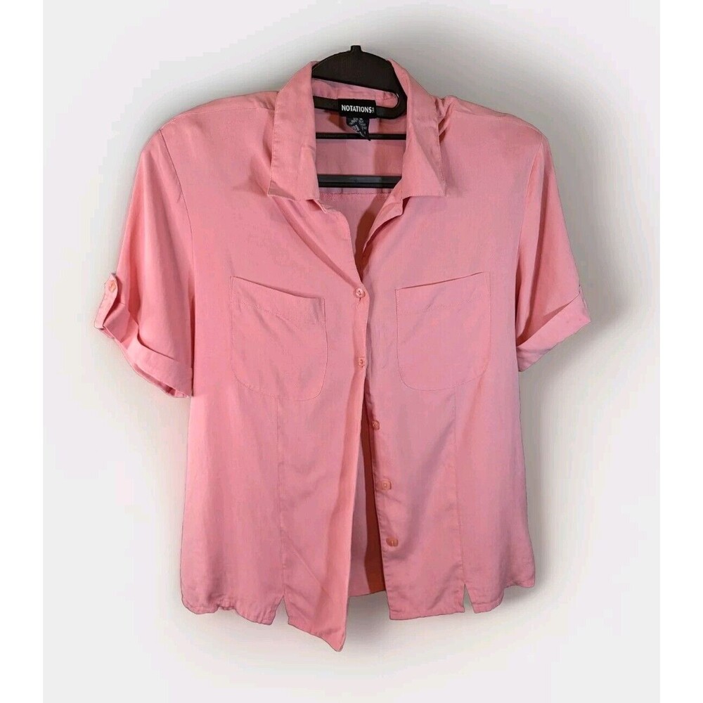 Vintage Notations Pink Silk Short Sleeve Button-up Size Medium M Shirt 80s (F08)